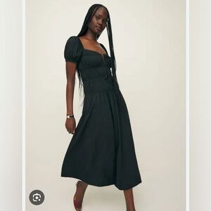Reformation Black Rhett Tie Front Midi Dress